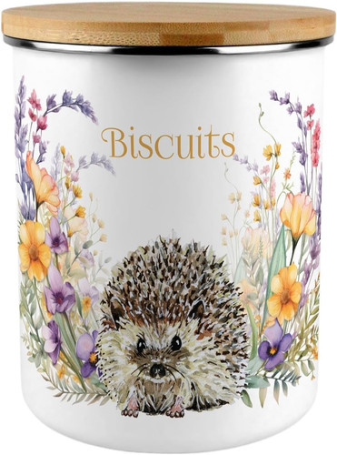 Floral hedgehog biscuit - floral, tin